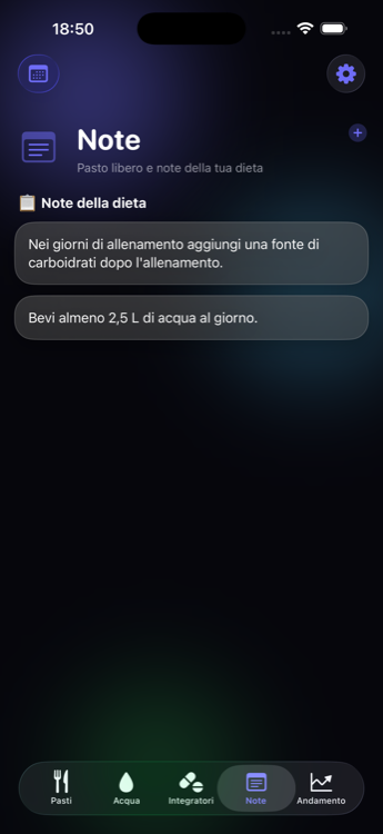 Note personali sui pasti nell'app dieta Grammio