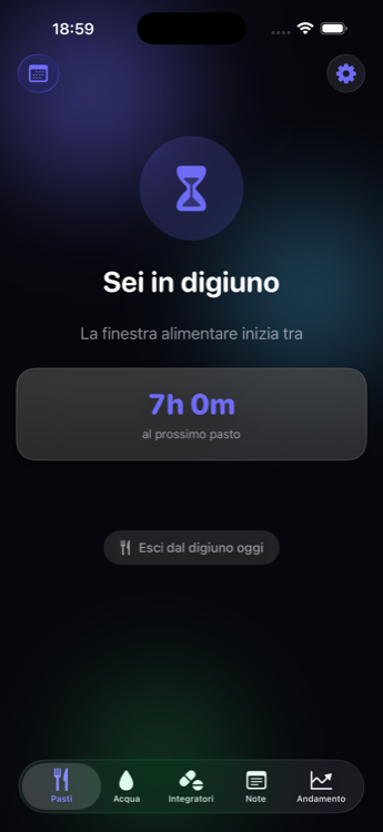 Digiuno intermittente con countdown nell'app Grammio
